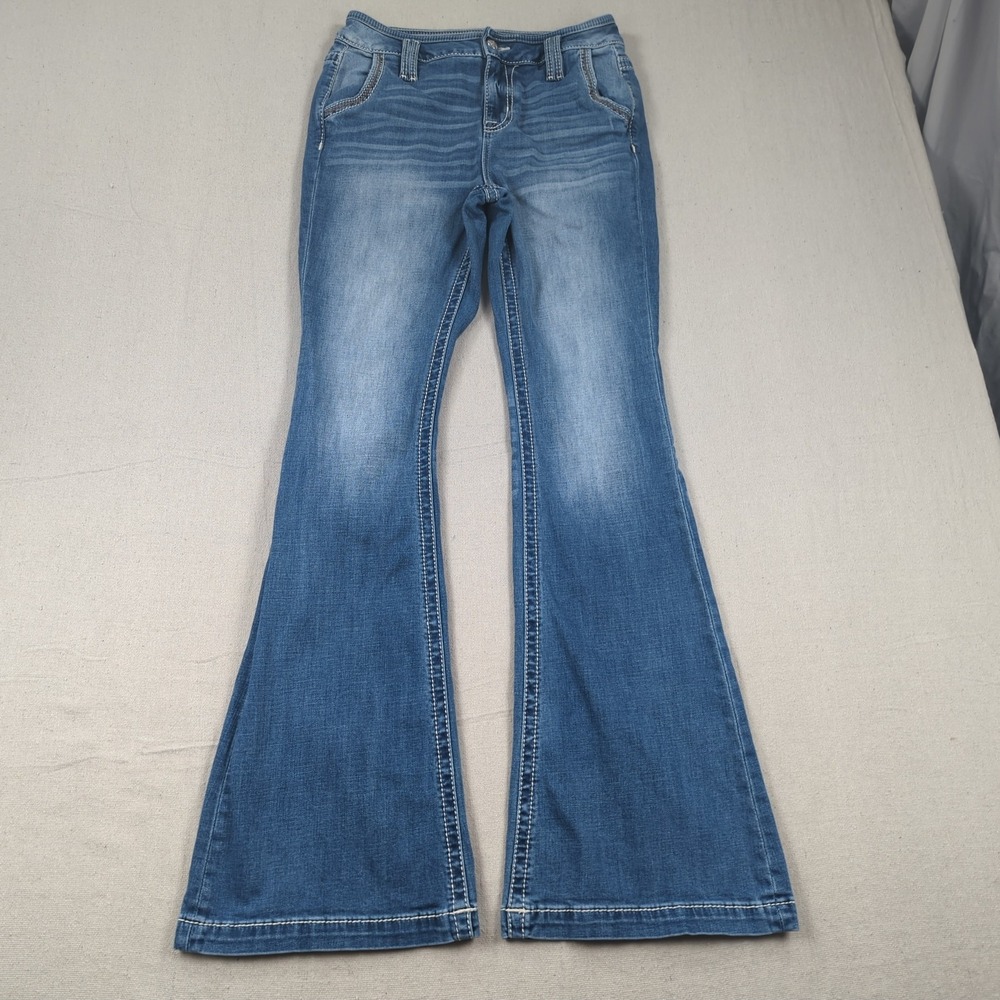 Miss Me Jeans Womens 27 Blue Flare Hippie Boho High Rise Stretch